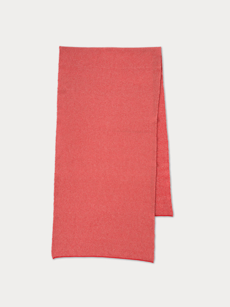 WIDE FINE STRIPE SCARF RUBY & OATMEAL