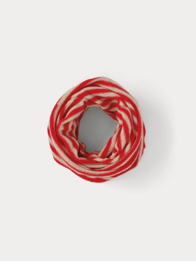 red and cream striped snood