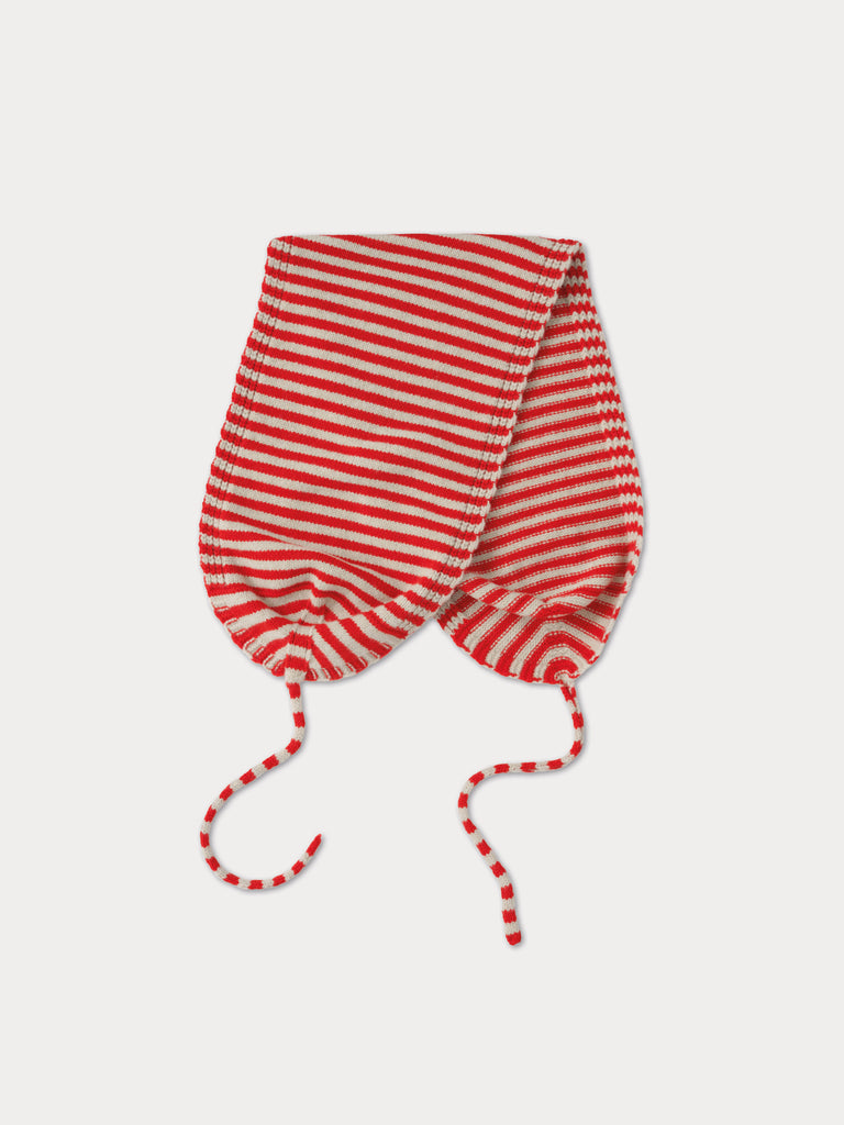 cream and red striped scarf with ties