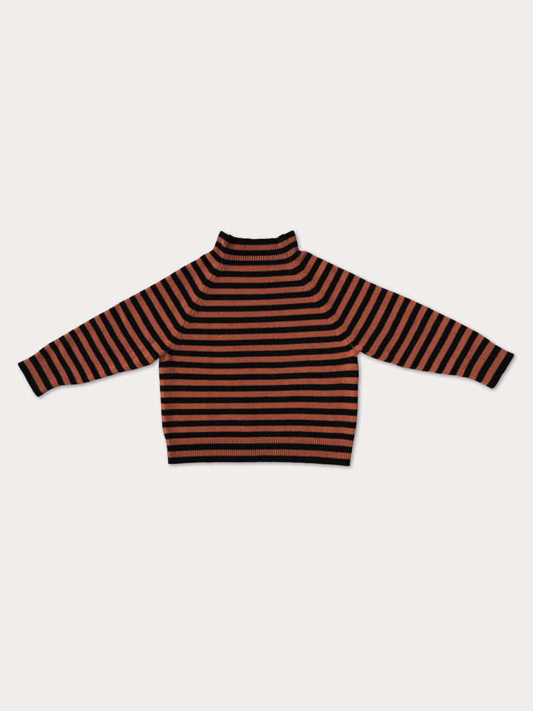 Striped felted jumper with black and brown horizontal stripes 