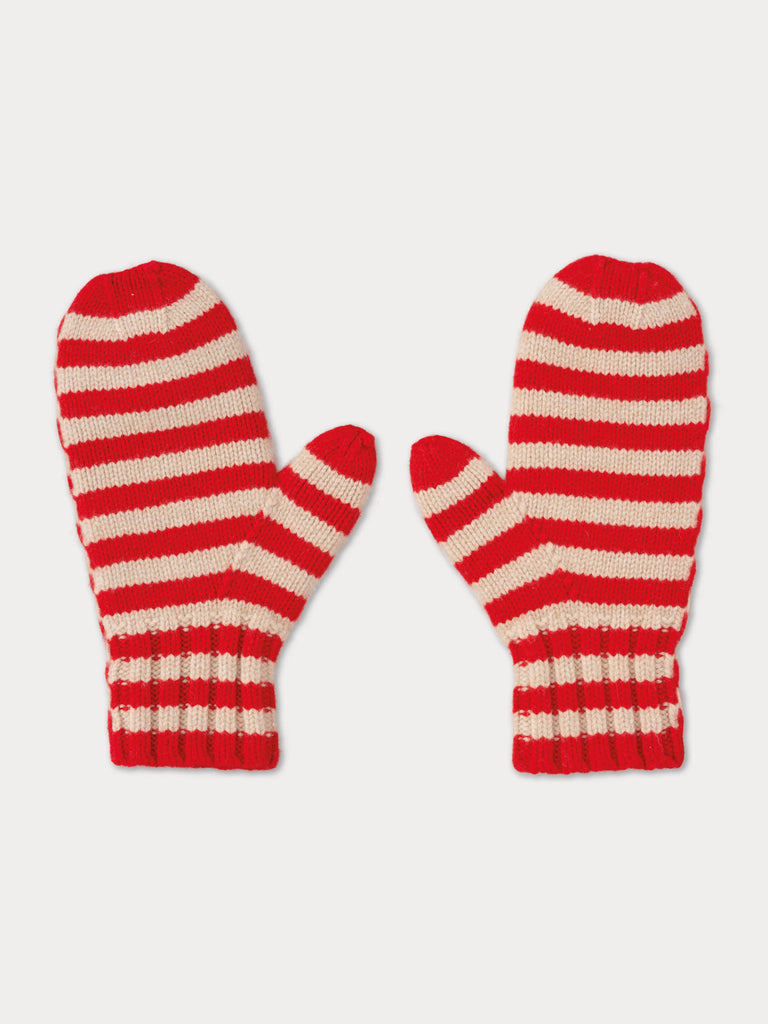 Red and white striped mittens 
