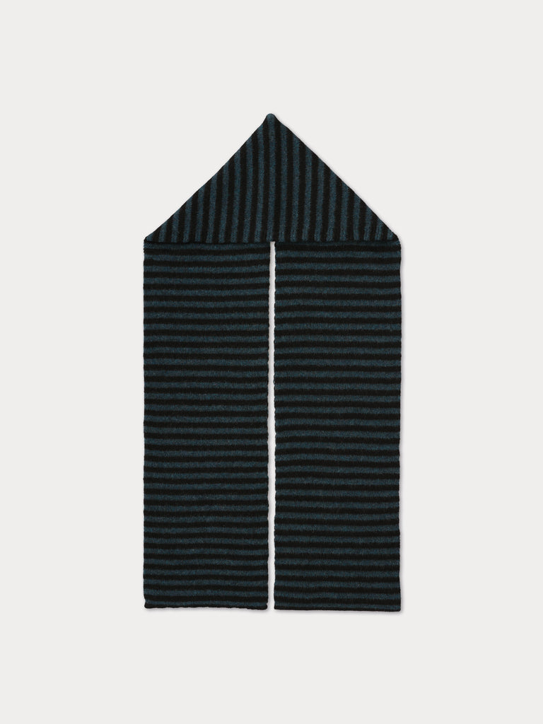 black and blue stripy scarf with hood