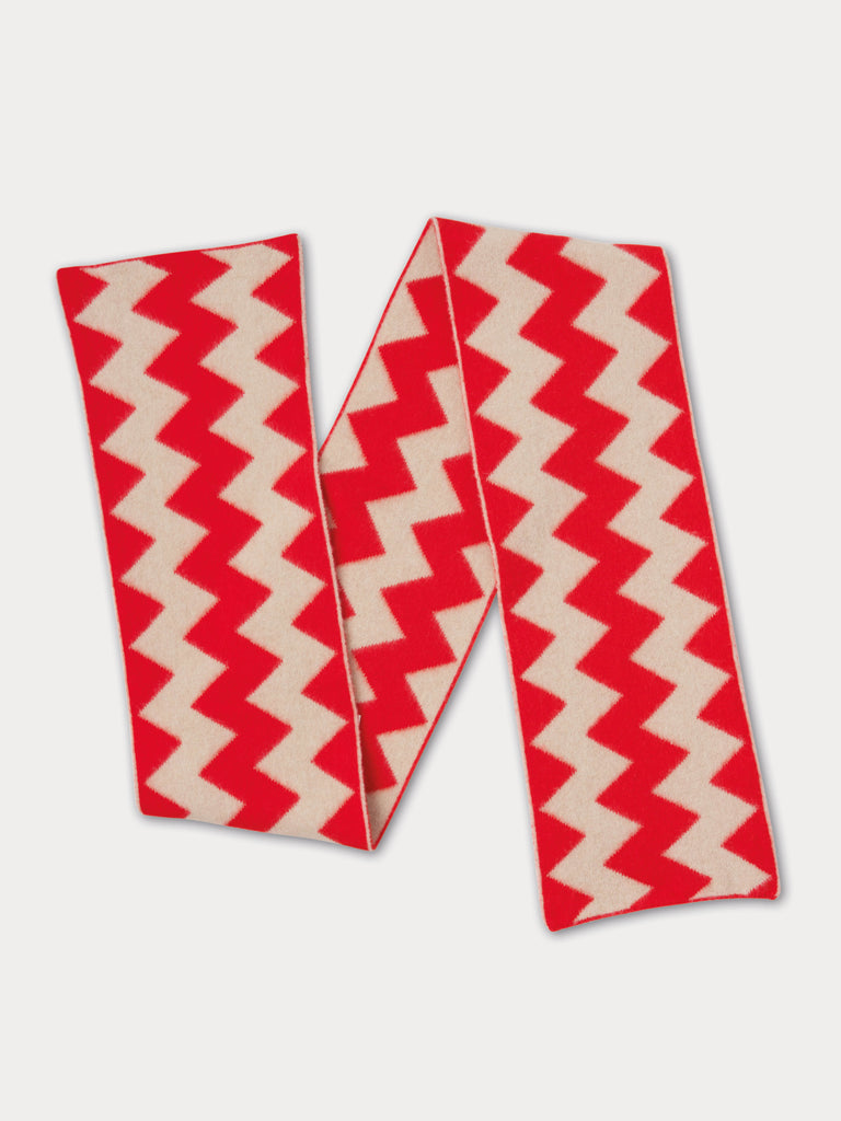 red and white zig zag patterned scarf