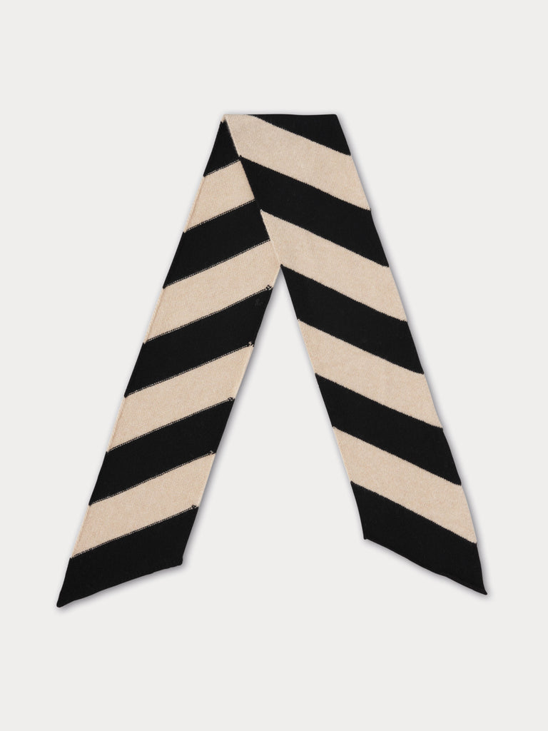black and cream scarf with diagonal stripes