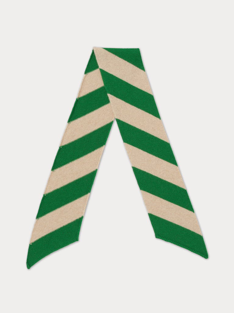 cream scarf with diagonal green stripes