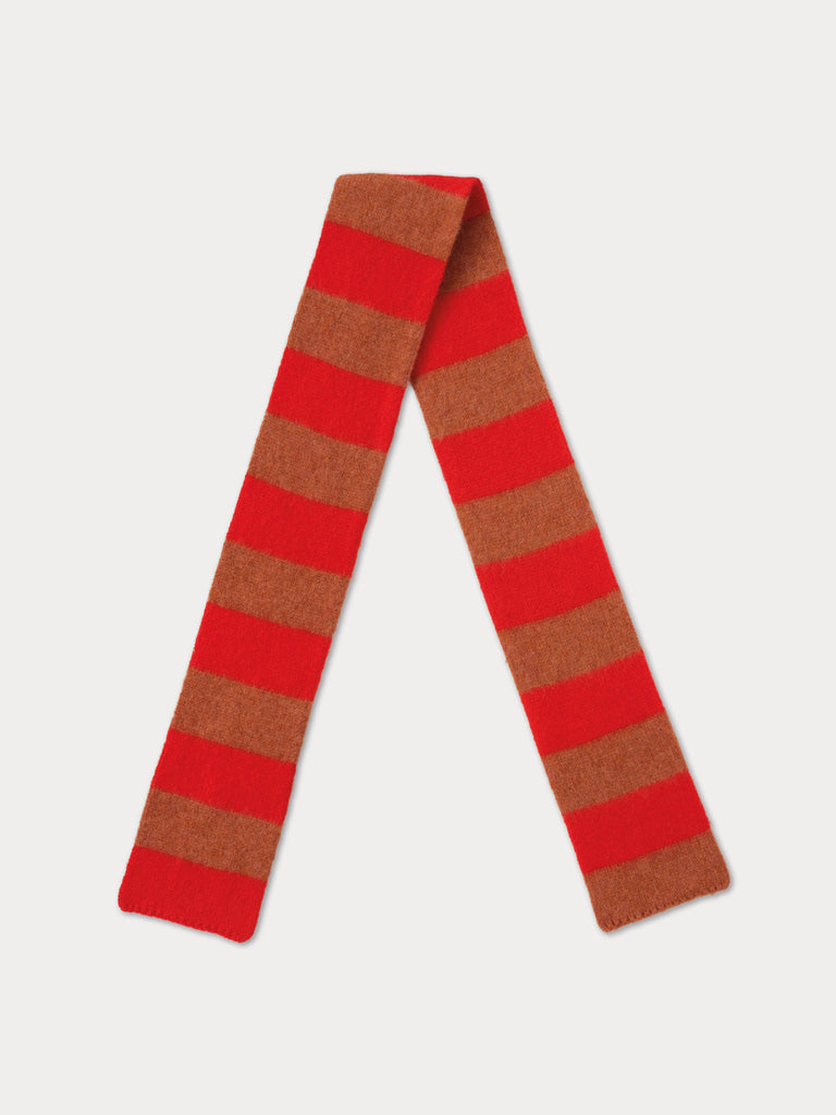 red and rusty pink striped scarf