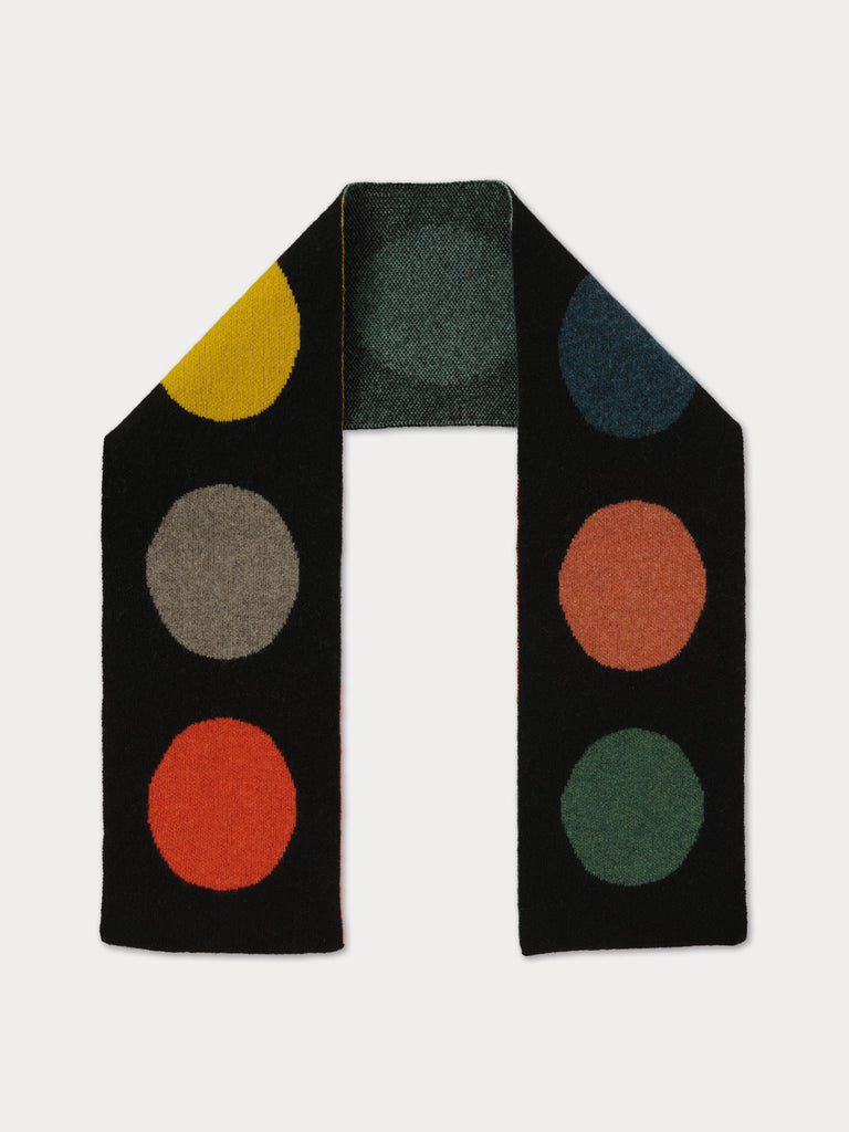 black scarf with mutlicoloured spots