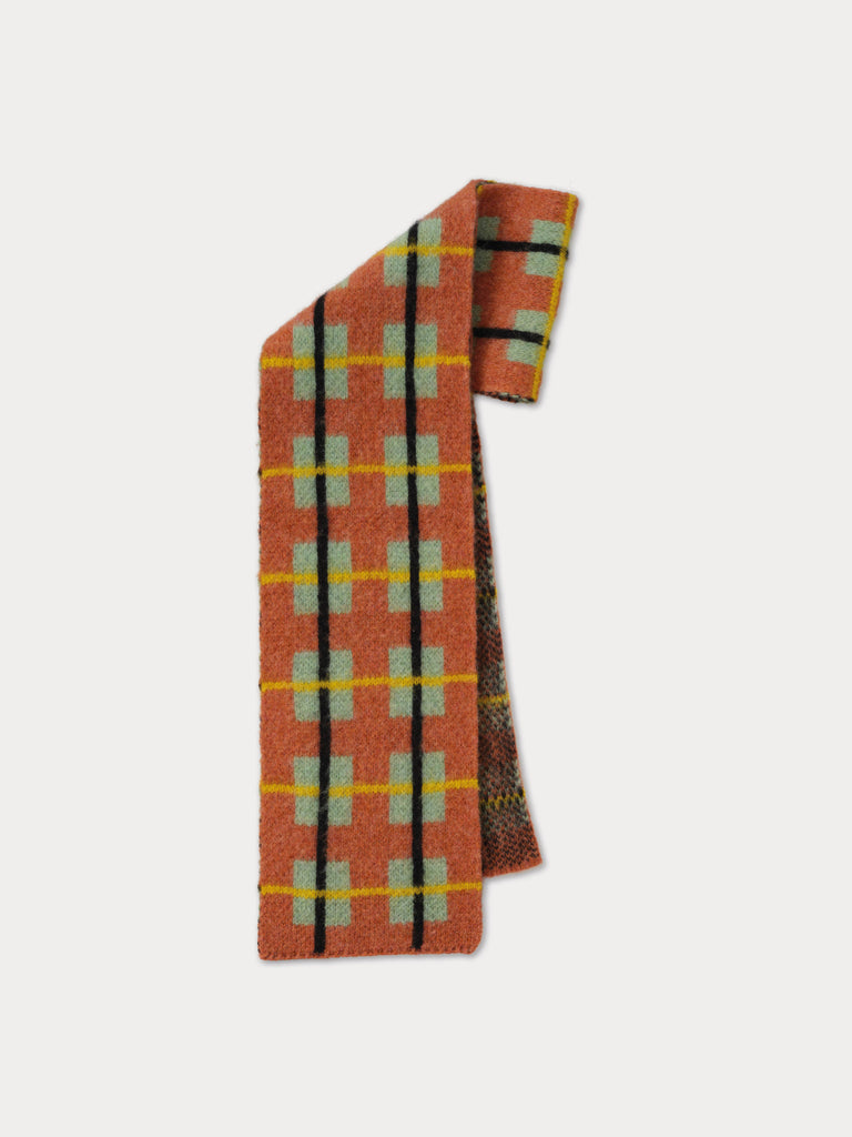tartan scarf with orange, green, yellow and black