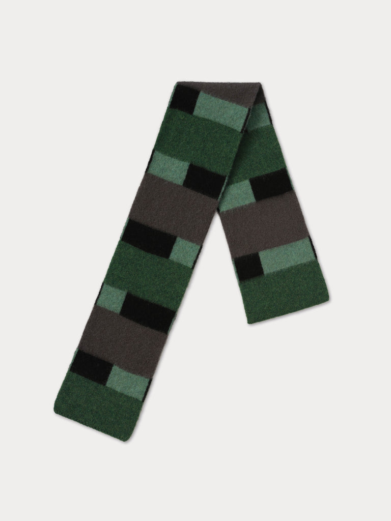 scarf with green, black and grey rectangles
