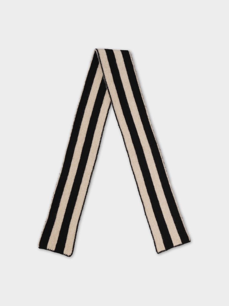 SMALL BRUSHED VERTICAL STRIPE SCARF BLACK & OATMEAL