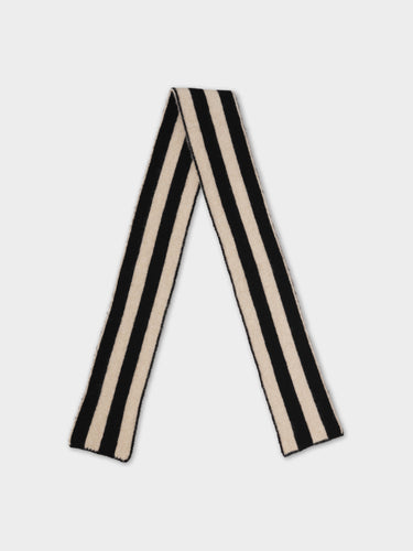 SMALL BRUSHED VERTICAL STRIPE SCARF BLACK & OATMEAL