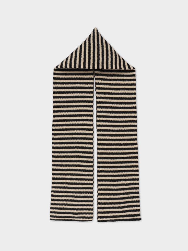 STRIPED BRUSHED HOOD SCARF BLACK & OATMEAL