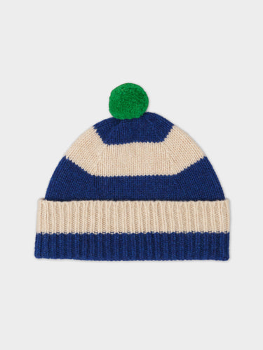 STRIPE POMPOM HAT NIGHTSKY & OATMEAL