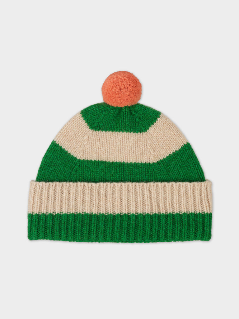 STRIPE POMPOM HAT PAGODA & OATMEAL