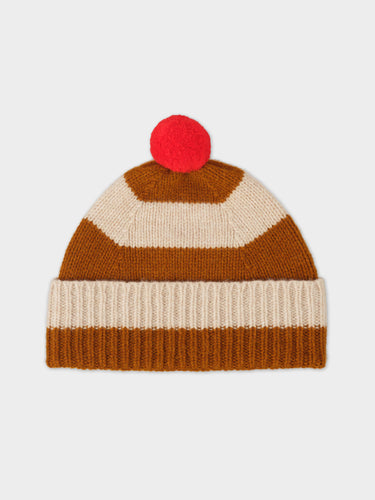STRIPE POMPOM HAT CUMIN & OATMEAL