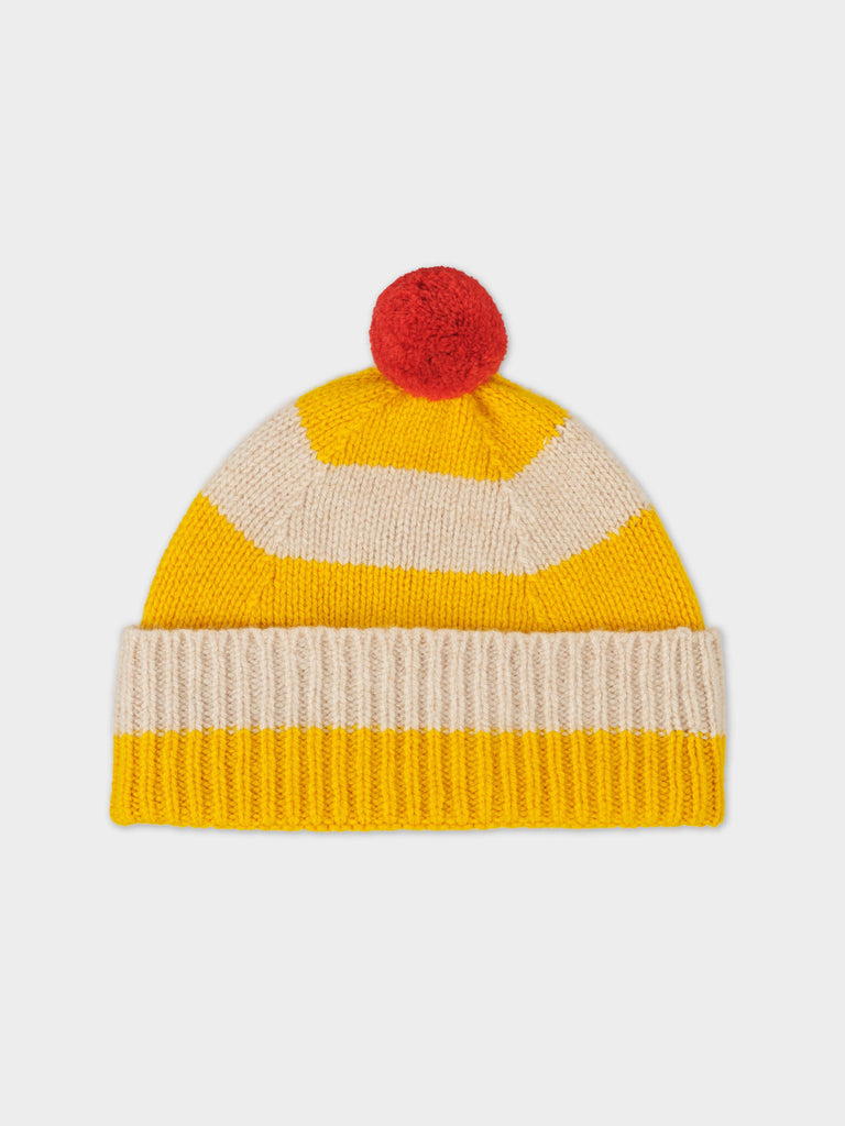 STRIPE POMPOM HAT GOLDEN EYE & OATMEAL