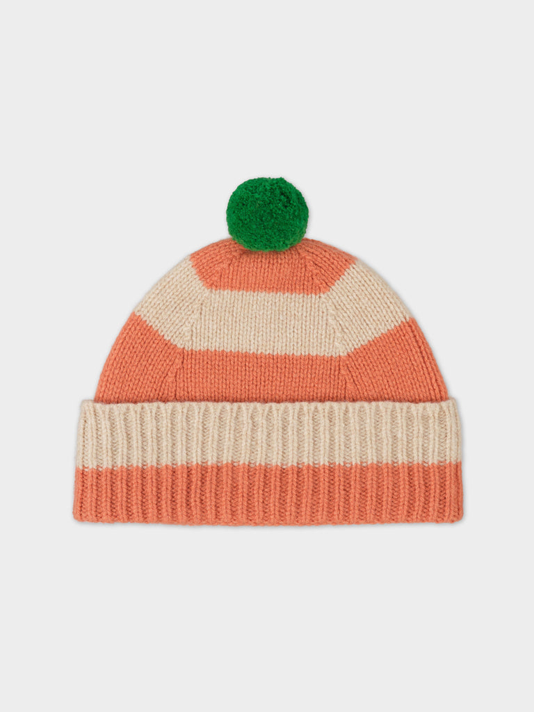 STRIPE POMPOM HAT PLASTER & OATMEAL