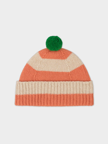STRIPE POMPOM HAT PLASTER & OATMEAL