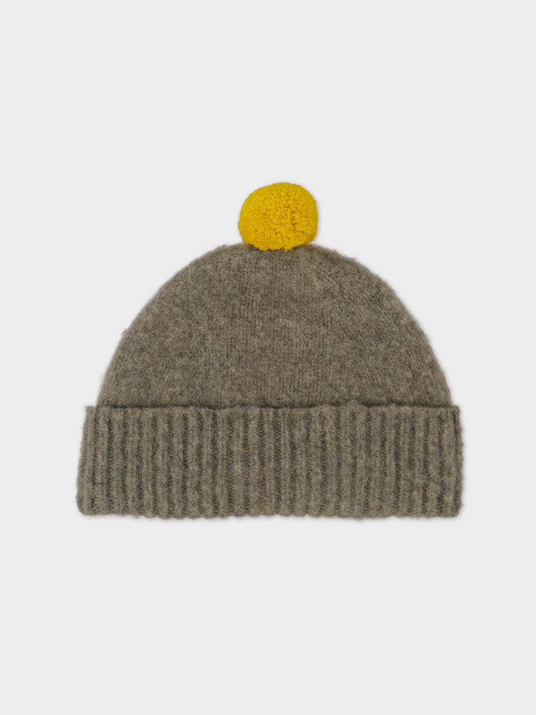 BRUSHED PLAIN HAT CONTRAST POMPOM MOSS