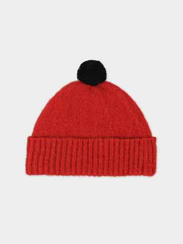 BRUSHED PLAIN HAT CONTRAST POMPOM RED DULSE