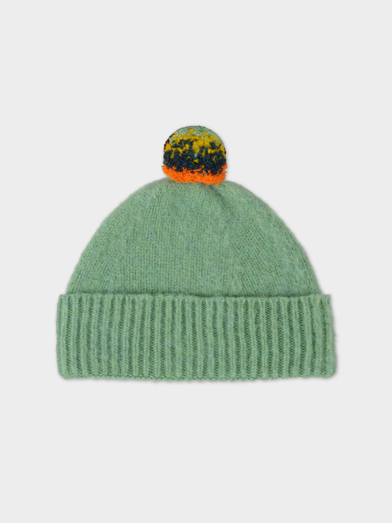 BRUSHED PLAIN HAT STRIPE POMPOM SAGE