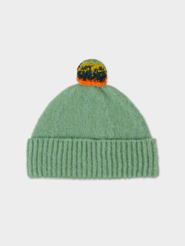 BRUSHED PLAIN HAT STRIPE POMPOM SAGE