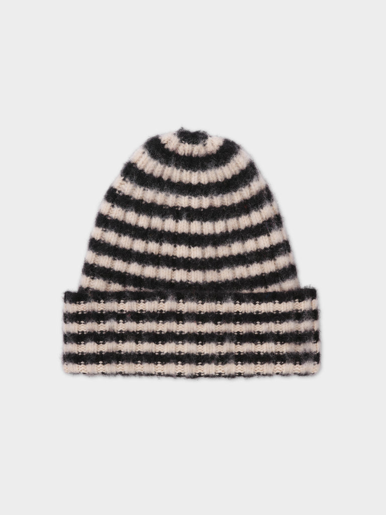 BRUSHED NARROW STRIPE HAT BLACK & OATMEAL