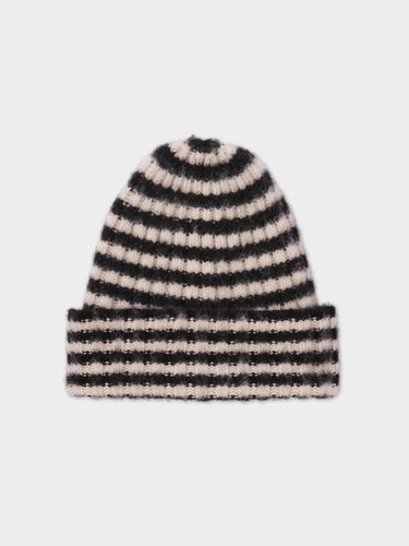 BRUSHED NARROW STRIPE HAT BLACK & OATMEAL