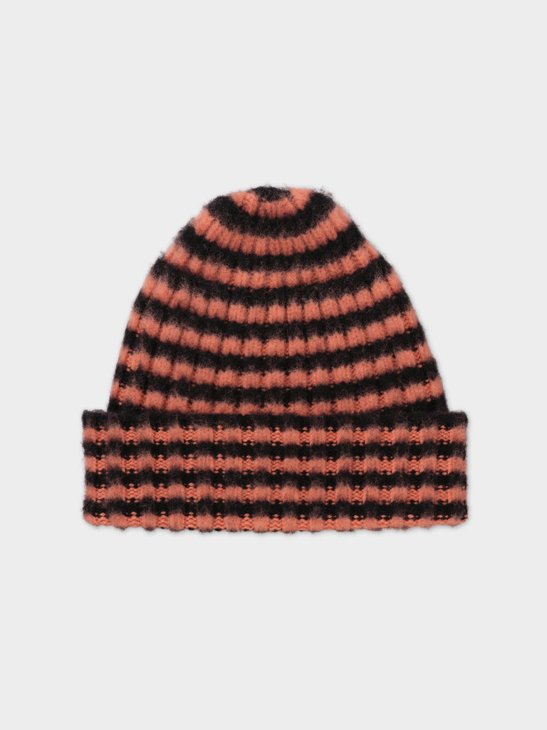 BRUSHED NARROW STRIPE HAT BLACK & PLASTER