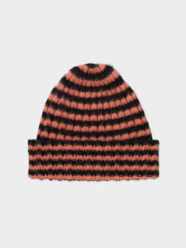 BRUSHED NARROW STRIPE HAT BLACK & PLASTER