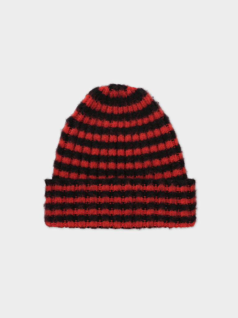 BRUSHED NARROW STRIPE HAT BLACK & RED DULSE