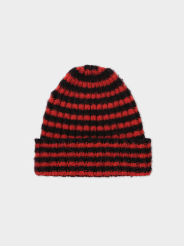 BRUSHED NARROW STRIPE HAT BLACK & RED DULSE