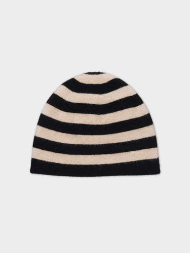 FELTED FINE KNIT STRIPE HAT BLACK & OATMEAL