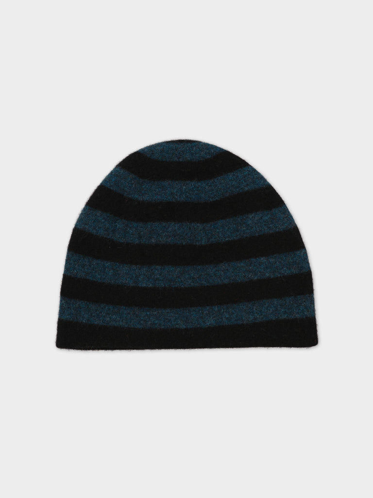 FELTED FINE KNIT STRIPE HAT BLACK & LUGANO