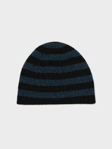 FELTED FINE KNIT STRIPE HAT BLACK & LUGANO