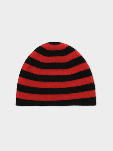 FELTED FINE KNIT STRIPE HAT BLACK & RED DULSE