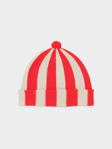 VERTICAL STRIPE HAT POPPY & OATMEAL