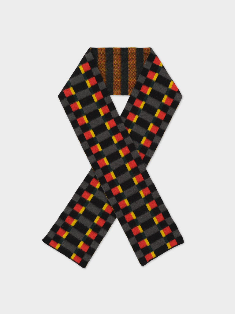 BRUSHED TARTAN RIBBON SCARF BLACK & DRILL GREY