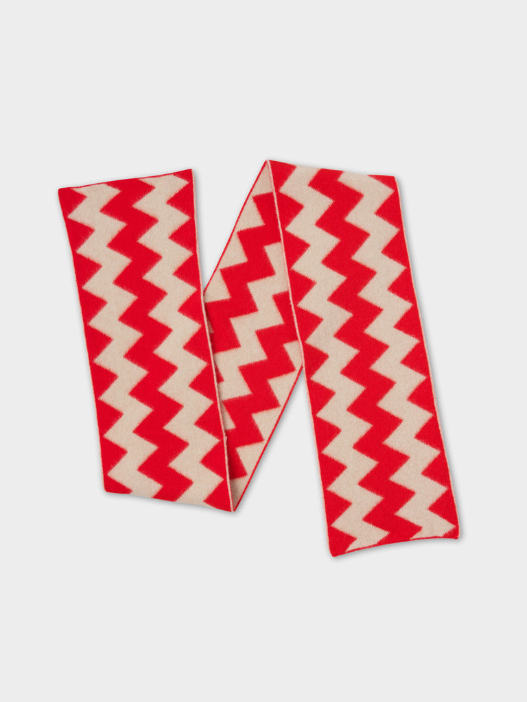 BRUSHED ZIGZAG SCARF POPPY & OATMEAL