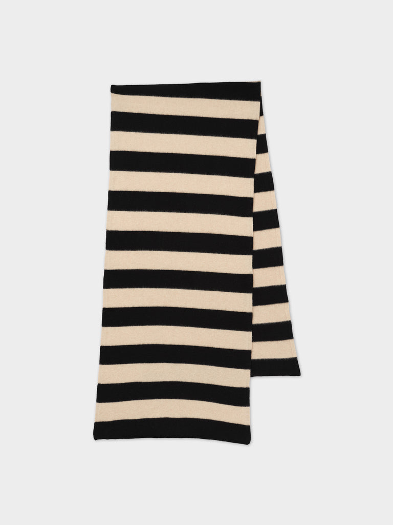 STRIPE BRUSHED BLANKET SCARF BLACK & OATMEAL