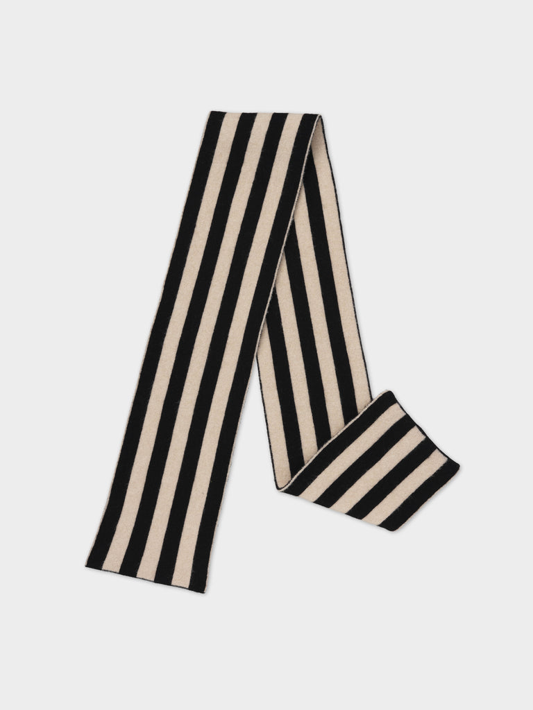 BRUSHED VERTICAL STRIPE SCARF BLACK & OATMEAL