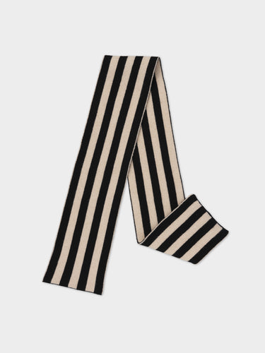 BRUSHED VERTICAL STRIPE SCARF BLACK & OATMEAL