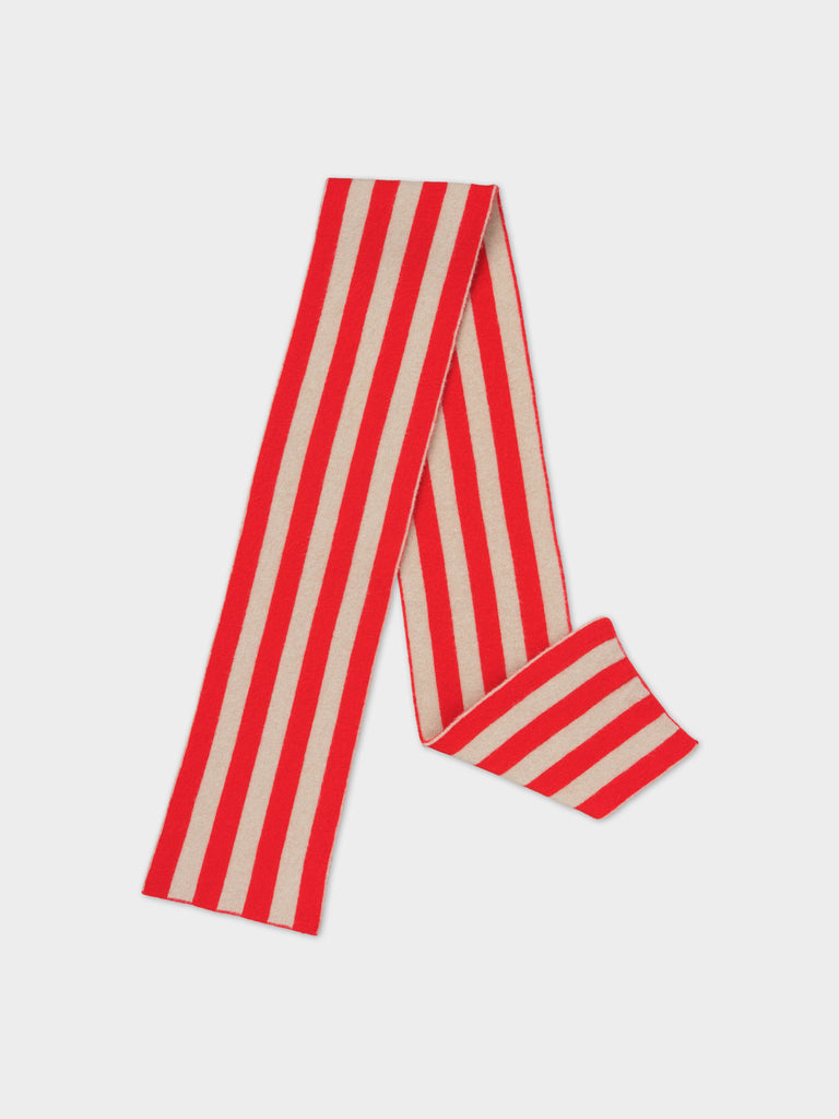 BRUSHED VERTICAL STRIPE SCARF POPPY & OATMEAL