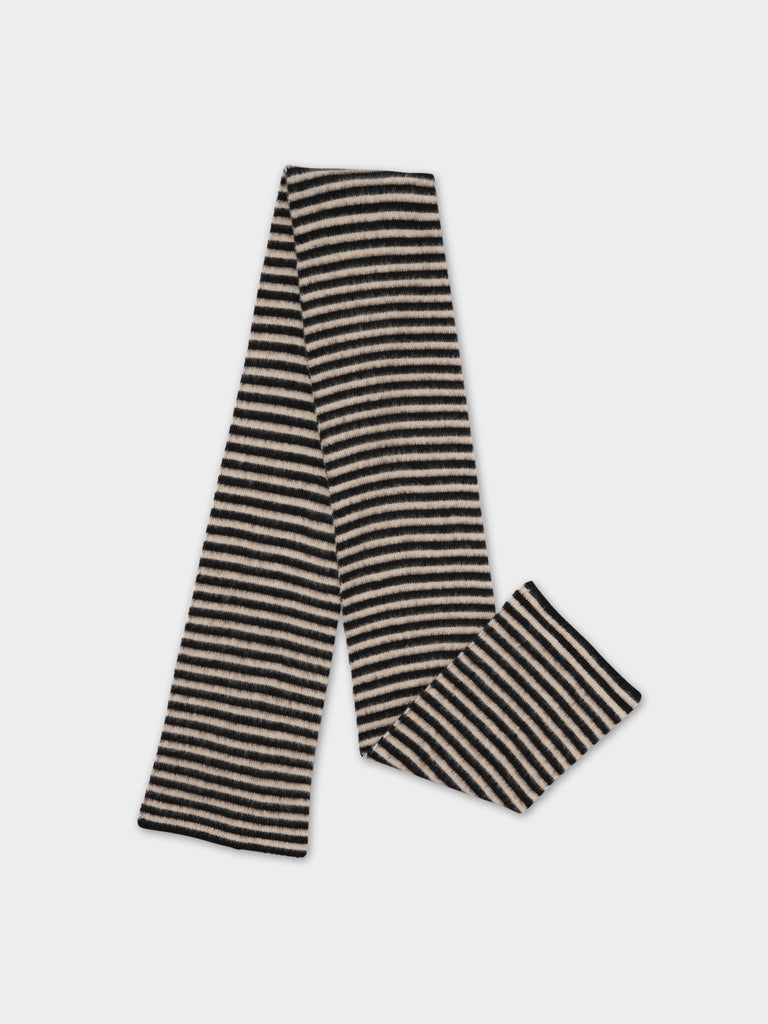 BRUSHED NARROW STRIPE SCARF BLACK & OATMEAL