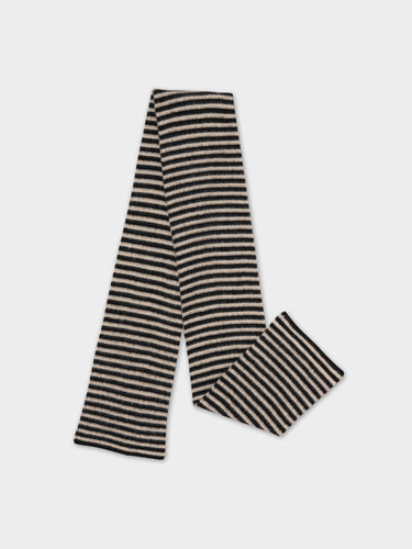 BRUSHED NARROW STRIPE SCARF BLACK & OATMEAL