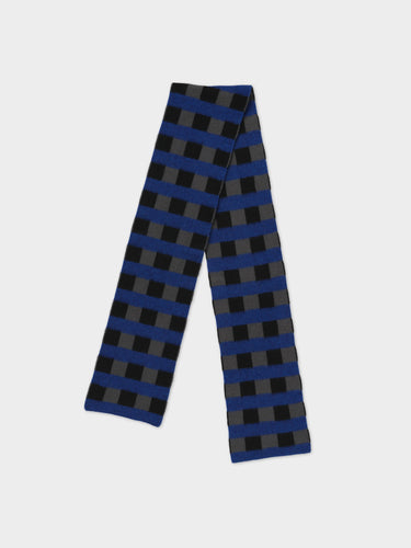 BRUSHED CHECK AND STRIPE SCARF DRILL GREY & BLACK, NIGHTSKY STRIPE
