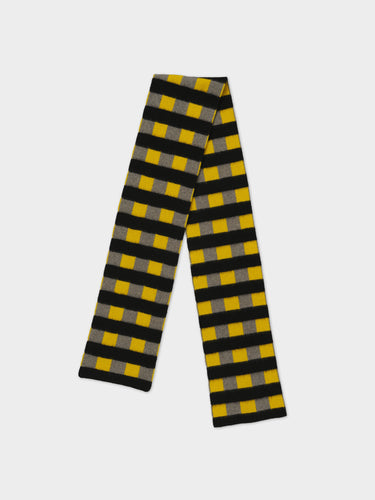 BRUSHED CHECK AND STRIPE SCARF MOSS & TURMERIC, BLACK STRIPE