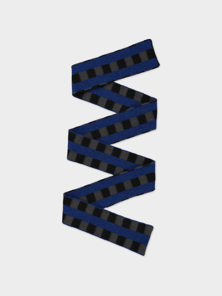 LONG CHECK AND STRIPE BRUSHED SCARF DRILL GREY & BLACK, NIGHTSKY STRIPE