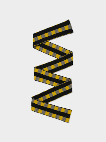 LONG CHECK AND STRIPE BRUSHED SCARF MOSS & TURMERIC, BLACK STRIPE