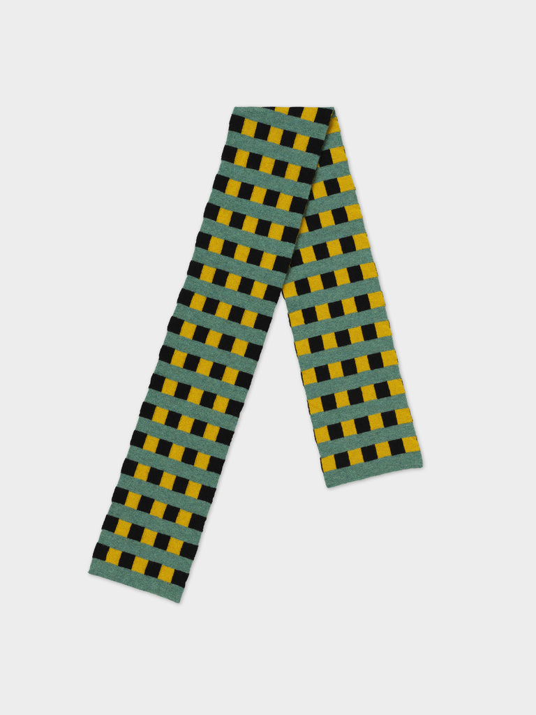 SMALL CHECK & STRIPE SCARF TURMERIC & BLACK, STRATH STRIPE